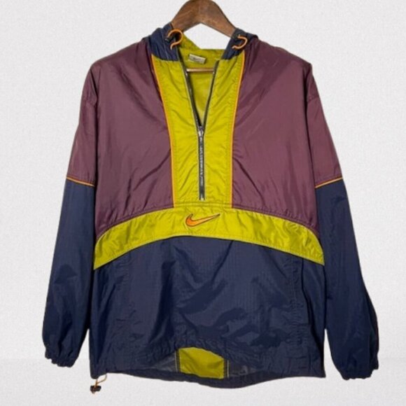 Vintage 90's Y2K Nike White Label Colorblock Windbreaker Hoodie Large - Picture 1 of 7